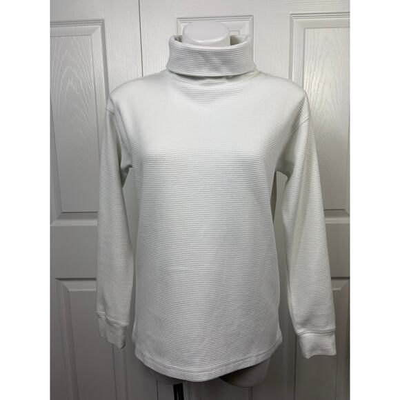 Lands' End Women's Waffle Funnel Neck Sweater White Size S Oversize - Picture 1 of 5
